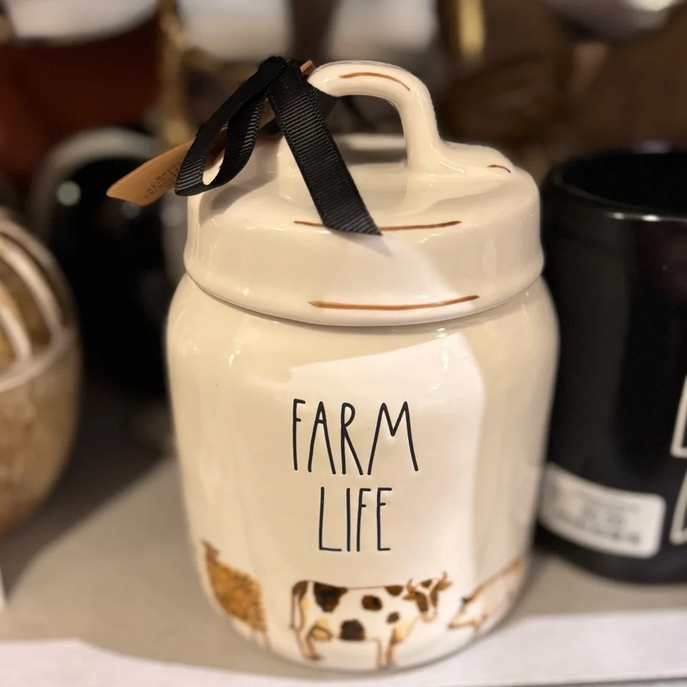 Farm Life Ceramic Canister - Cream with Brown Cow Motif